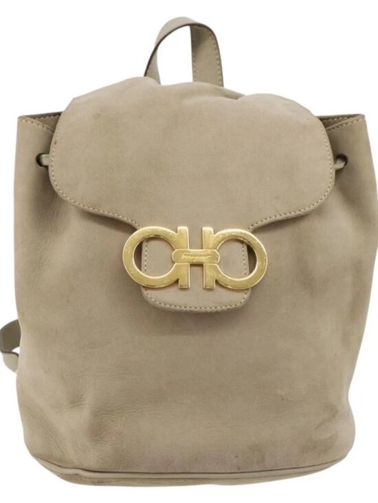 Salvatore Ferragamo Gancini Backpack Suede Gray Gold Auth 179844 main image 15